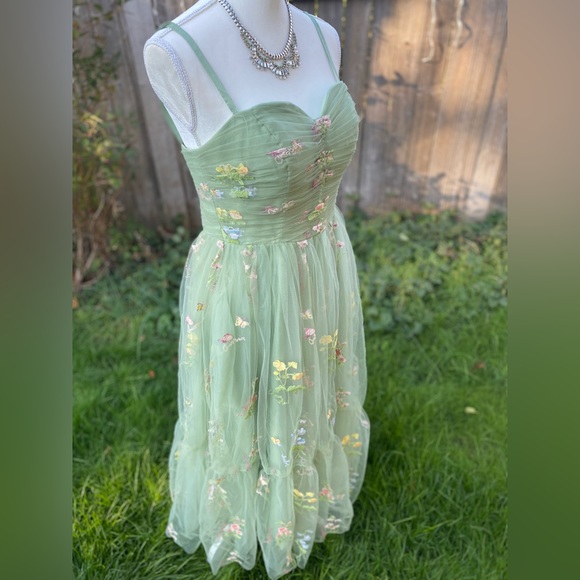 Fairy Spring Floral Embroidered Tiered Tulle Dress Formal Costume Lace - Picture 7 of 7